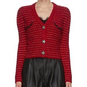 Self Portrait Floral Diamante Button Melange Wool Blend Knit Cardigan Small